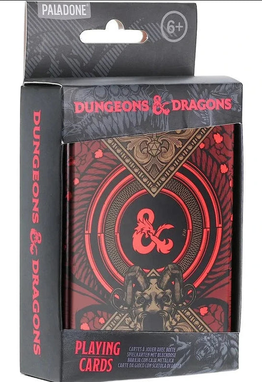 Jeu de cartes à jouer et boîte de rangement en métal - Paladone - Dungeons & Dragons - Donjons & Dragons - Neuf emballage carton déchiré
