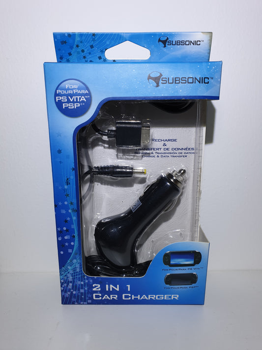 2 EN 1 : CHARGEUR ALLUME-CIGARE ET TRANSFERT DE DONNEES - POUR PS VITA ET PSP - NEUF SOUS BLISTER