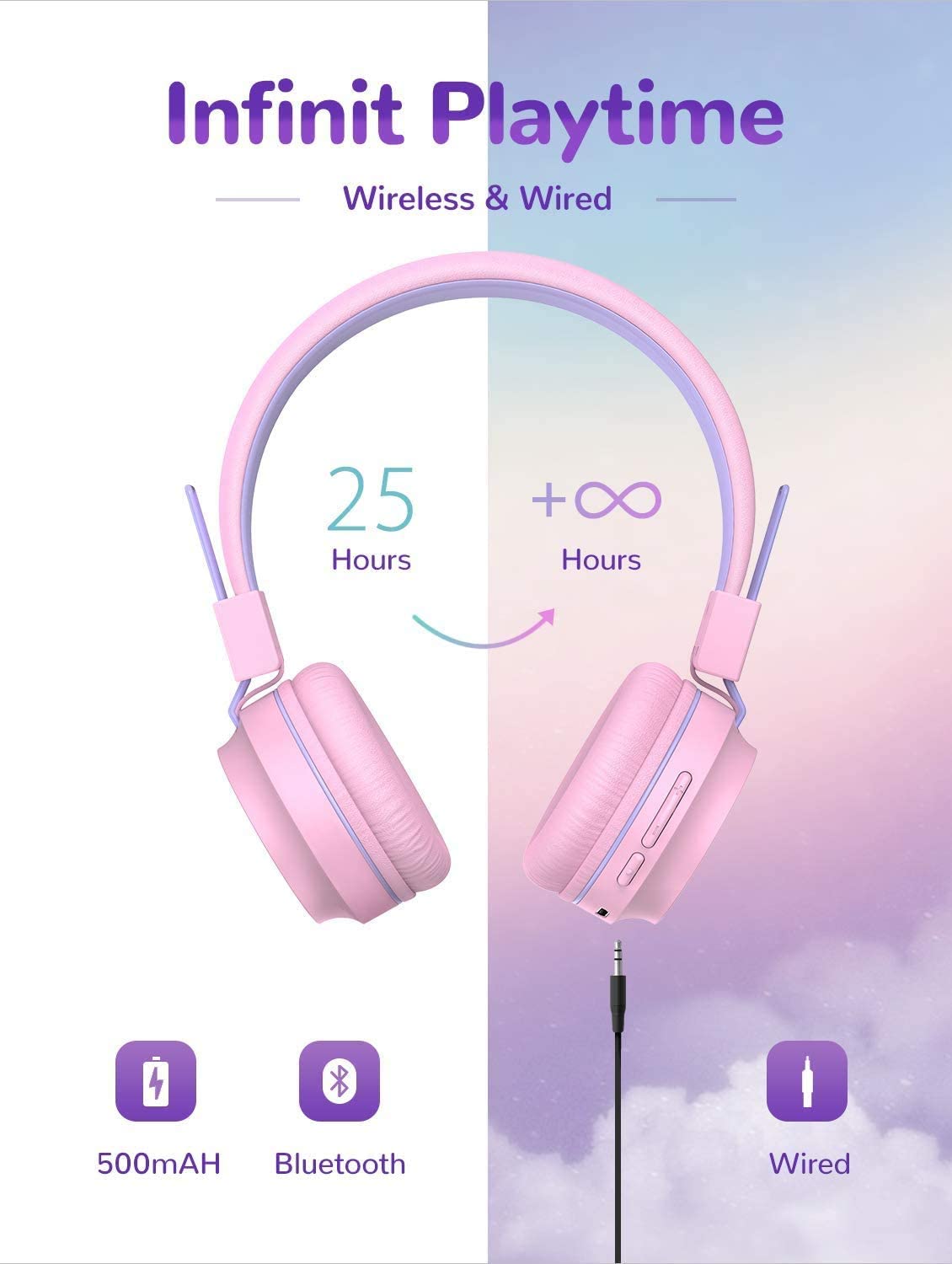 Casque audio microphone Bluetooth RGB BTH03 - iclever - pour Enfant - Neuf