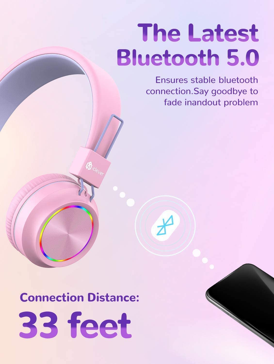 Casque audio microphone Bluetooth RGB BTH03 - iclever - pour Enfant - Neuf