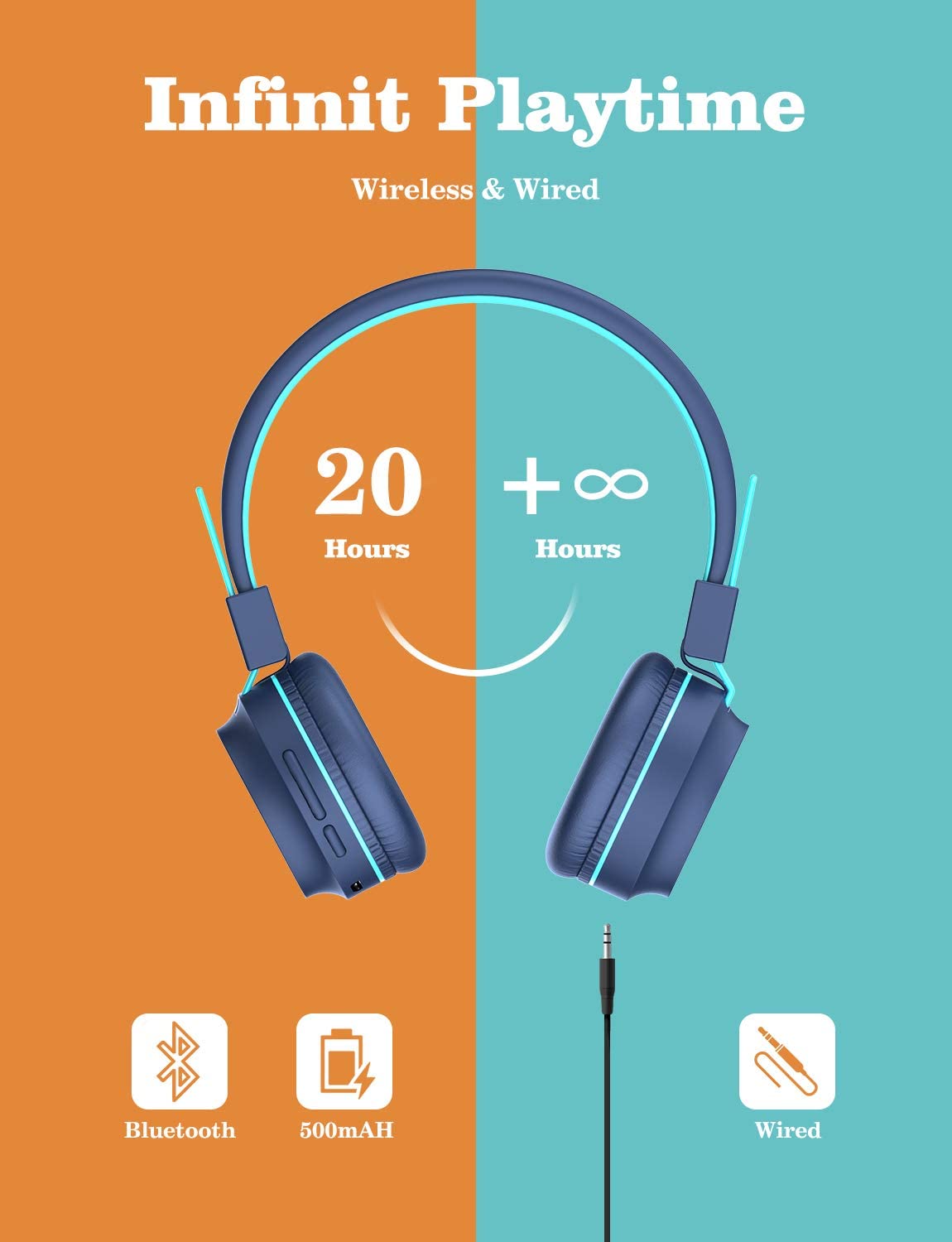 Casque audio microphone Bluetooth RGB BTH03 - iclever - pour Enfant - Neuf