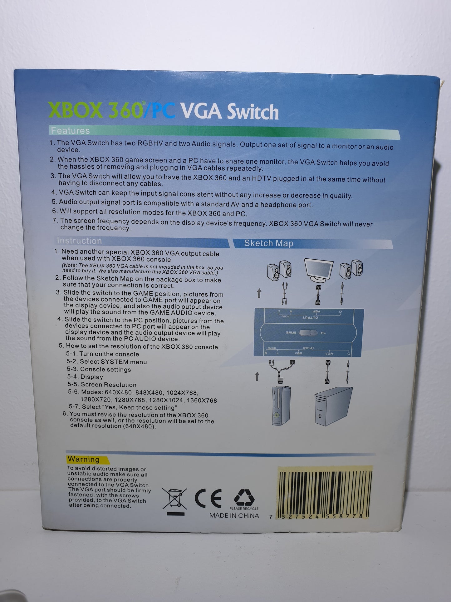 SWITCH VGA 2 PORTS RGBHV & AUDIO RCA - POUR XBOX 360 ET PC - NEUF
