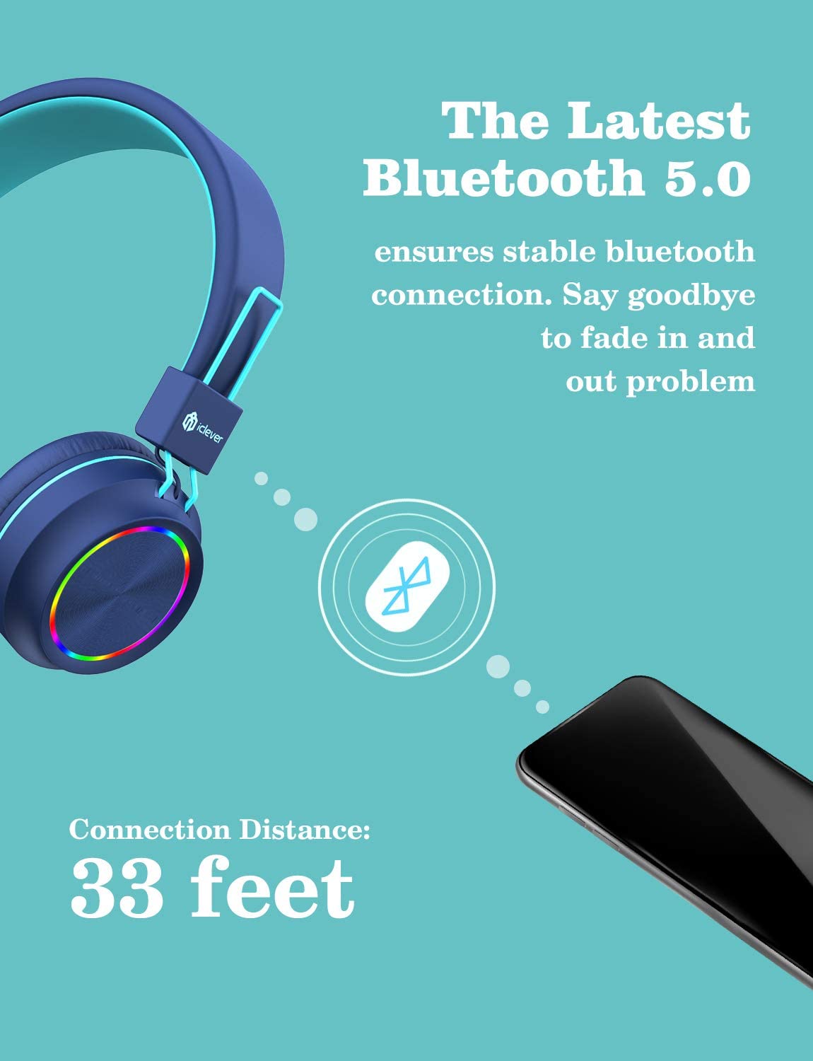 Casque audio microphone Bluetooth RGB BTH03 - iclever - pour Enfant - Neuf